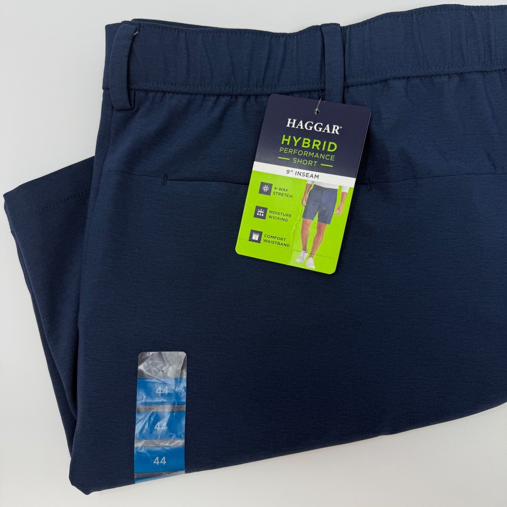 Haggar Mens Hybrid Performance Short Navy Blue 44 Waist 9 In. Inseam Stretch NEW